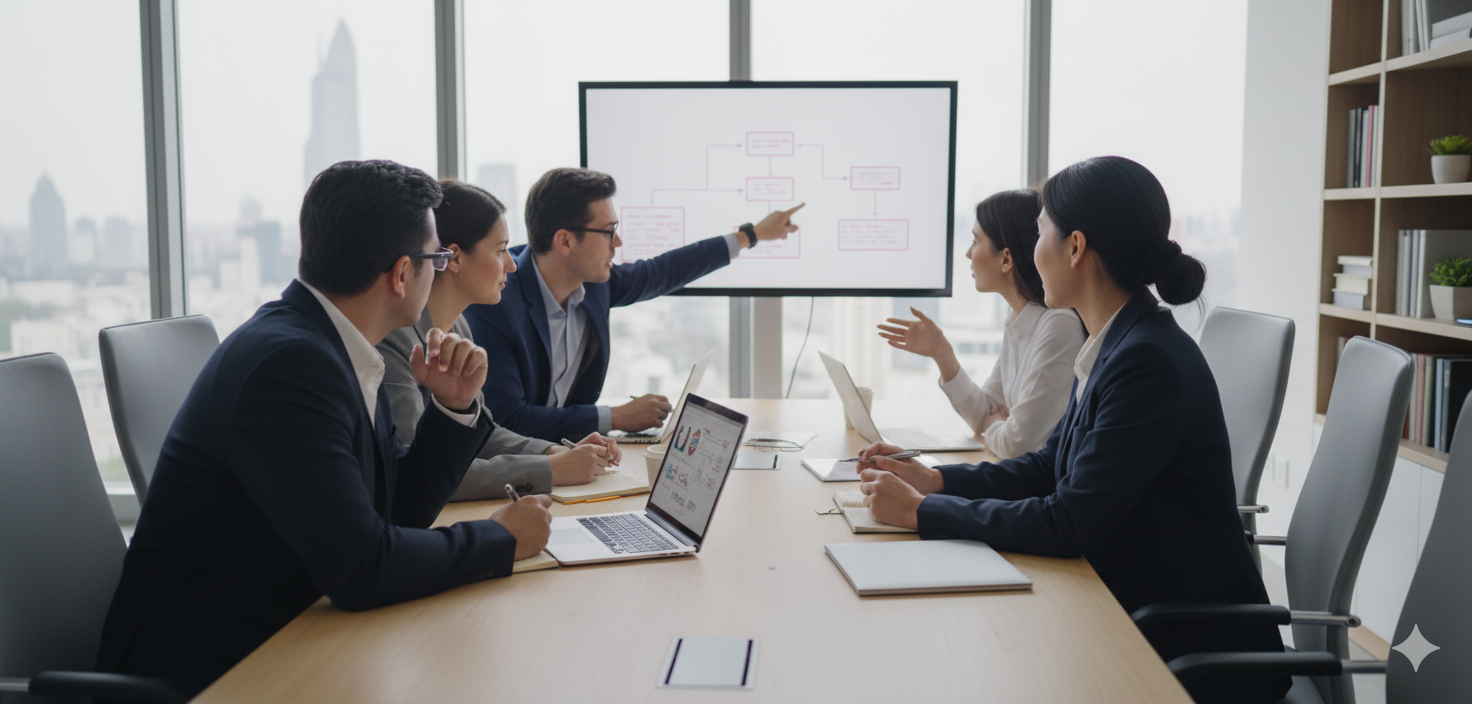 Team collaborating with a Gantt chart and agile board